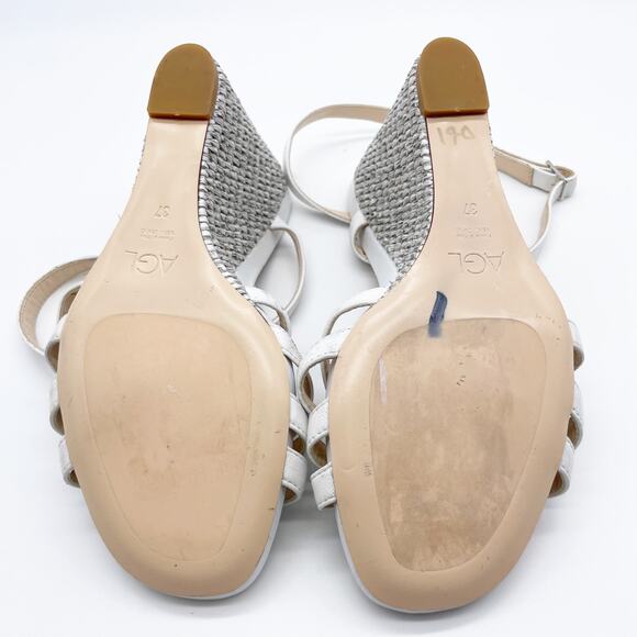 AGL Women's Dora White Leather Ankle Strap Wedge Sandals Size 37 - Picture 6 of 7